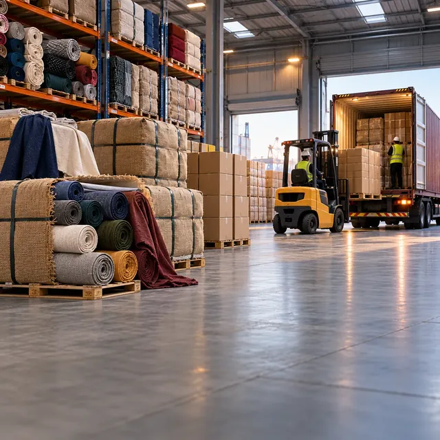 Fabric bales and garment cartons ready for container loading